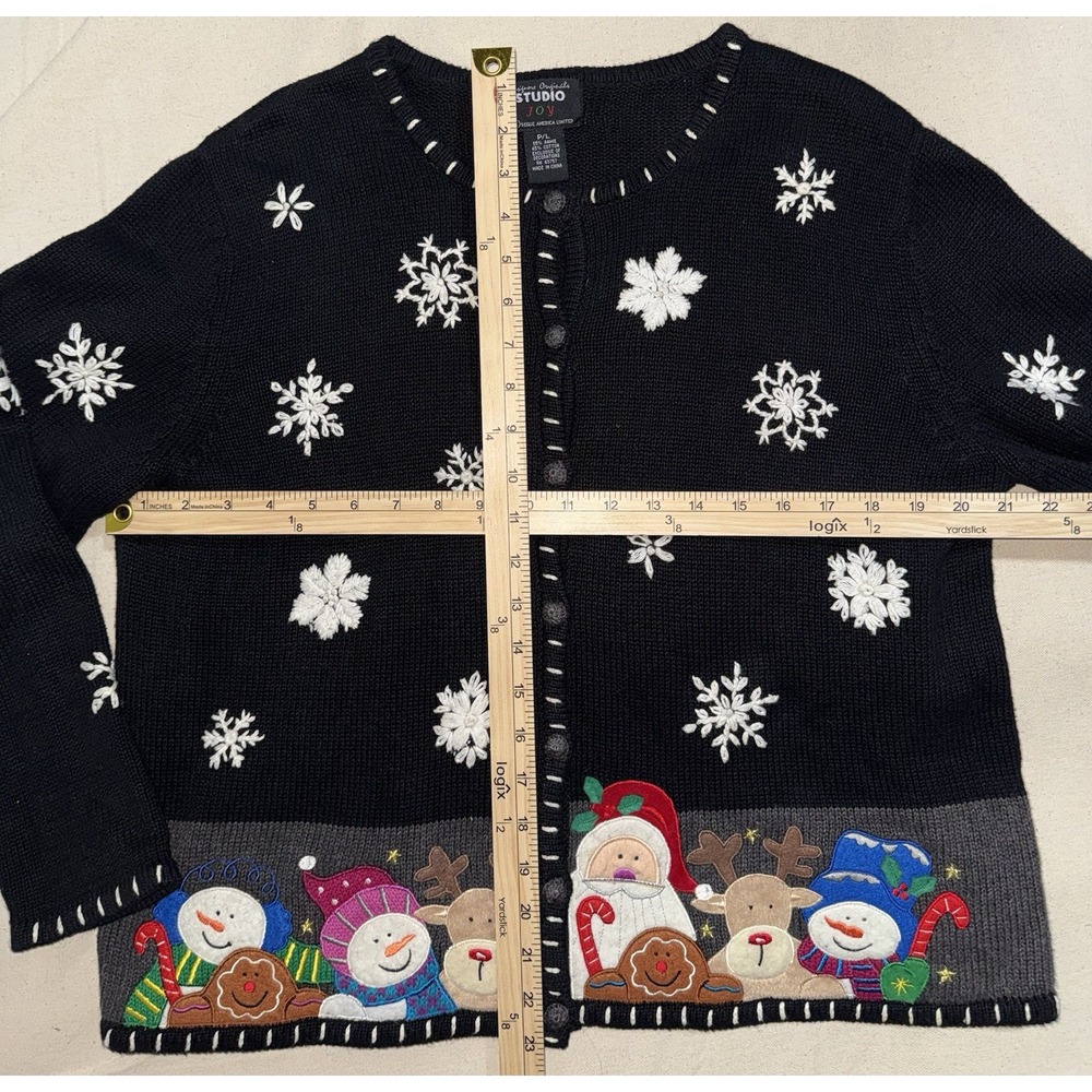 Vintage Designers Studio Christmas Women's L Sweater Cardigan Santa Snowman - Picture 10 of 10